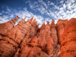 Preview wallpaper rocks, canyon, sky, clouds, nature, bottom view