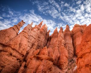 Preview wallpaper rocks, canyon, sky, clouds, nature, bottom view