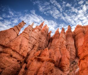 Preview wallpaper rocks, canyon, sky, clouds, nature, bottom view