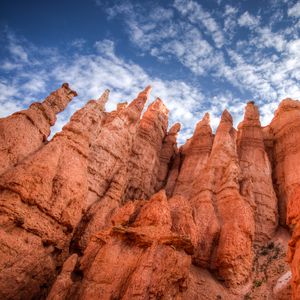 Preview wallpaper rocks, canyon, sky, clouds, nature, bottom view