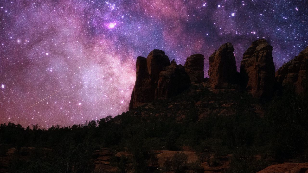 Wallpaper rocks, canyon, starry sky, night, dark