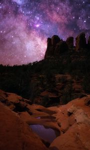 Preview wallpaper rocks, canyon, starry sky, night, dark