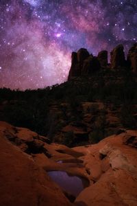 Preview wallpaper rocks, canyon, starry sky, night, dark