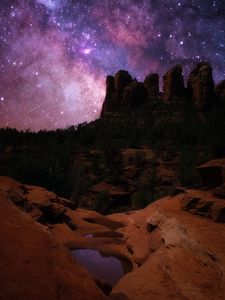 Preview wallpaper rocks, canyon, starry sky, night, dark