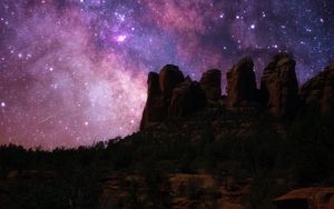 Preview wallpaper rocks, canyon, starry sky, night, dark