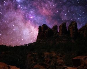 Preview wallpaper rocks, canyon, starry sky, night, dark