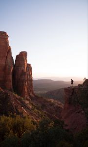 Preview wallpaper rocks, canyon, trees, man, alone