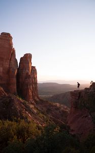 Preview wallpaper rocks, canyon, trees, man, alone