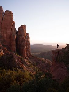 Preview wallpaper rocks, canyon, trees, man, alone