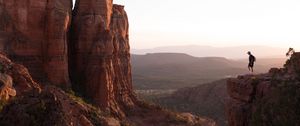 Preview wallpaper rocks, canyon, trees, man, alone