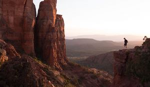 Preview wallpaper rocks, canyon, trees, man, alone