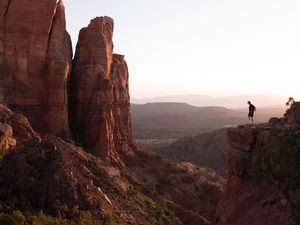 Preview wallpaper rocks, canyon, trees, man, alone