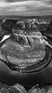 Preview wallpaper rocks, canyon, water, black and white, nature