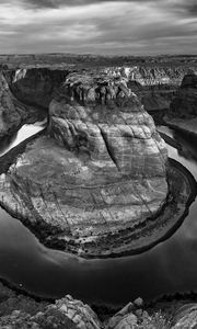 Preview wallpaper rocks, canyon, water, black and white, nature