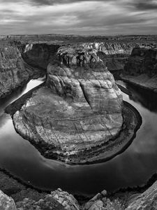 Preview wallpaper rocks, canyon, water, black and white, nature