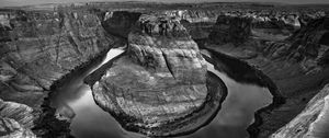 Preview wallpaper rocks, canyon, water, black and white, nature