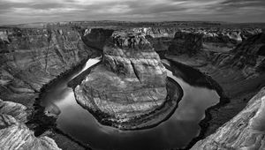 Preview wallpaper rocks, canyon, water, black and white, nature