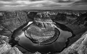 Preview wallpaper rocks, canyon, water, black and white, nature