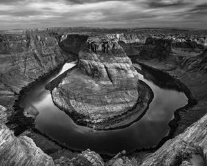 Preview wallpaper rocks, canyon, water, black and white, nature