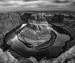 Preview wallpaper rocks, canyon, water, black and white, nature