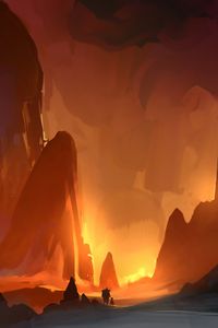 Preview wallpaper rocks, cave, stones, silhouette, glow, art