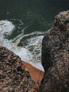 Preview wallpaper rocks, cliff, sea, beach, waves