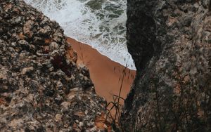 Preview wallpaper rocks, cliff, sea, beach, waves