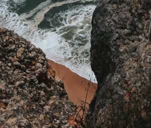 Preview wallpaper rocks, cliff, sea, beach, waves