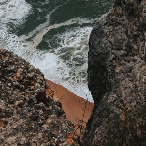 Preview wallpaper rocks, cliff, sea, beach, waves