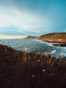Preview wallpaper rocks, cliff, sea, grass, coast