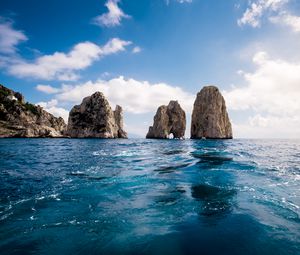 Preview wallpaper rocks, cliff, sea, water, sky