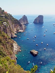 Preview wallpaper rocks, cliff, sea, boats