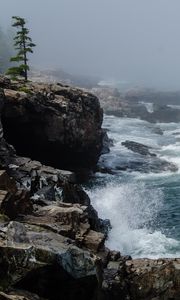 Preview wallpaper rocks, cliff, surf, foam