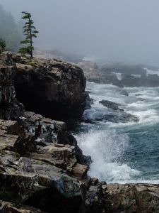 Preview wallpaper rocks, cliff, surf, foam