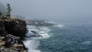 Preview wallpaper rocks, cliff, surf, foam