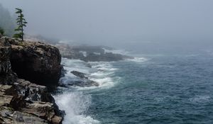 Preview wallpaper rocks, cliff, surf, foam