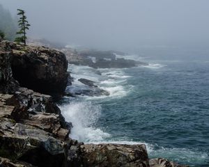 Preview wallpaper rocks, cliff, surf, foam