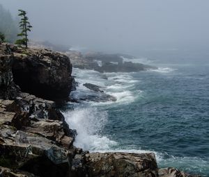 Preview wallpaper rocks, cliff, surf, foam