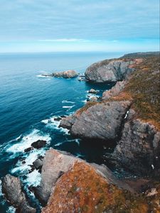 Preview wallpaper rocks, cliff, surf, sea, foam