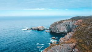 Preview wallpaper rocks, cliff, surf, sea, foam