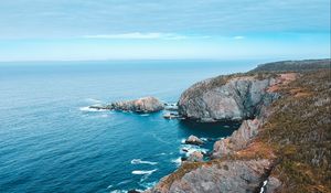 Preview wallpaper rocks, cliff, surf, sea, foam