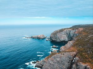 Preview wallpaper rocks, cliff, surf, sea, foam