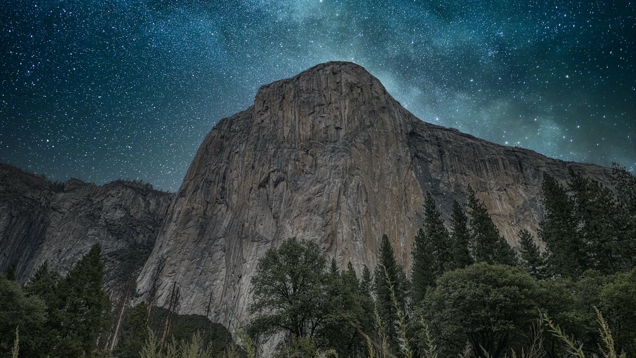 Wallpaper rocks, cliff, trees, ears, night