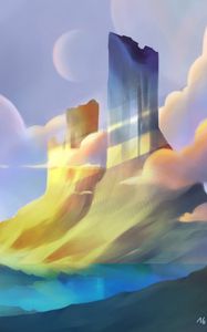 Preview wallpaper rocks, clouds, landscape, art