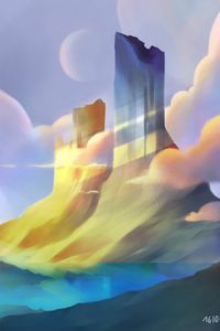 Preview wallpaper rocks, clouds, landscape, art