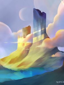 Preview wallpaper rocks, clouds, landscape, art