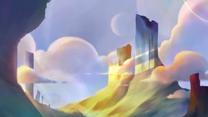 Preview wallpaper rocks, clouds, landscape, art