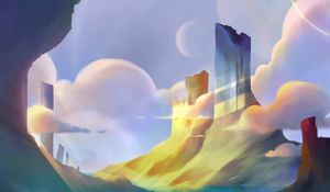 Preview wallpaper rocks, clouds, landscape, art