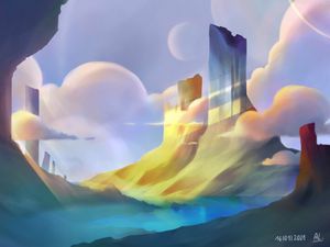 Preview wallpaper rocks, clouds, landscape, art
