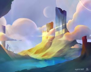 Preview wallpaper rocks, clouds, landscape, art